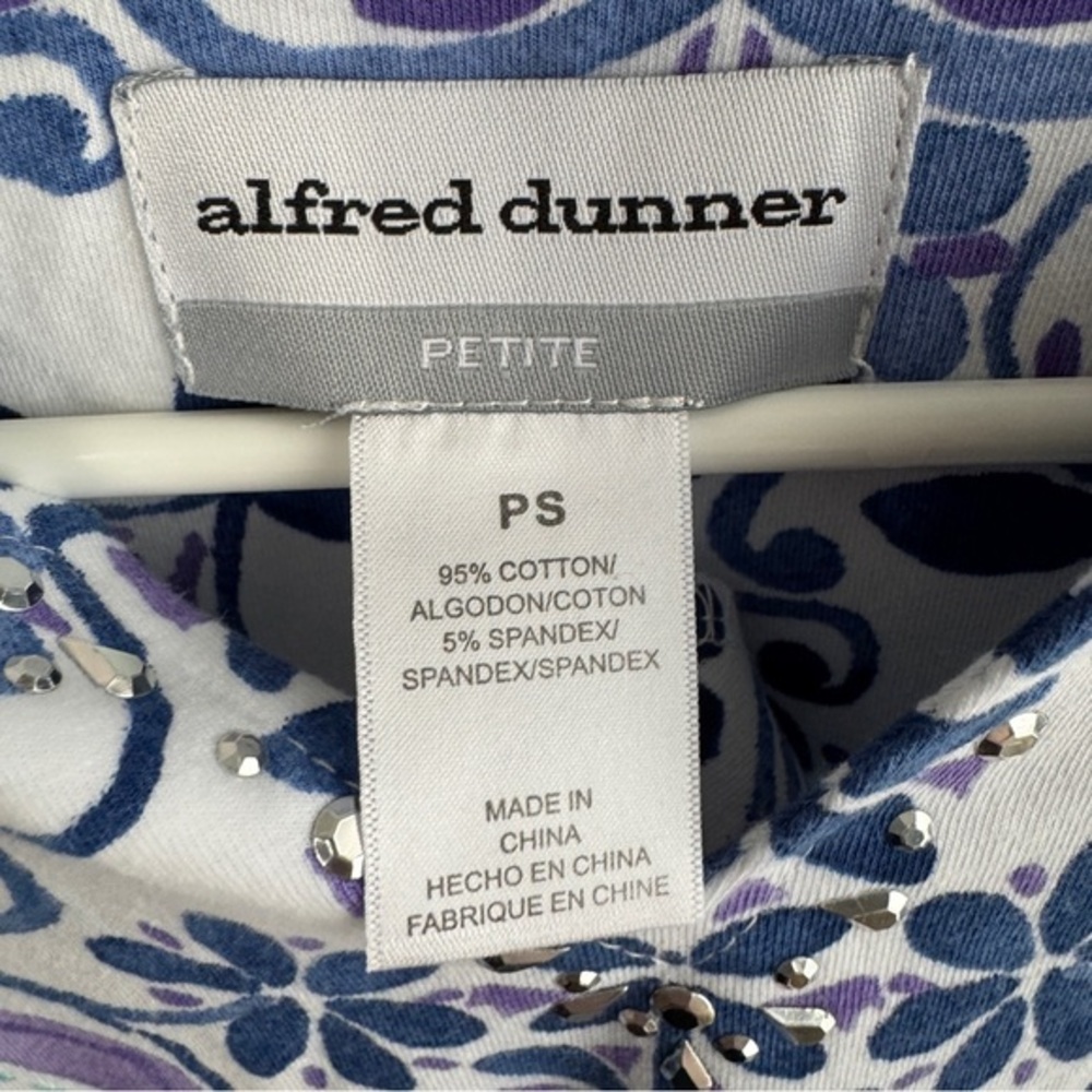 Alfred Dunner Multicolor Pattern Jeweled V Neck 3/4 Sleeve Top Women's Size SP - Picture 4 of 5